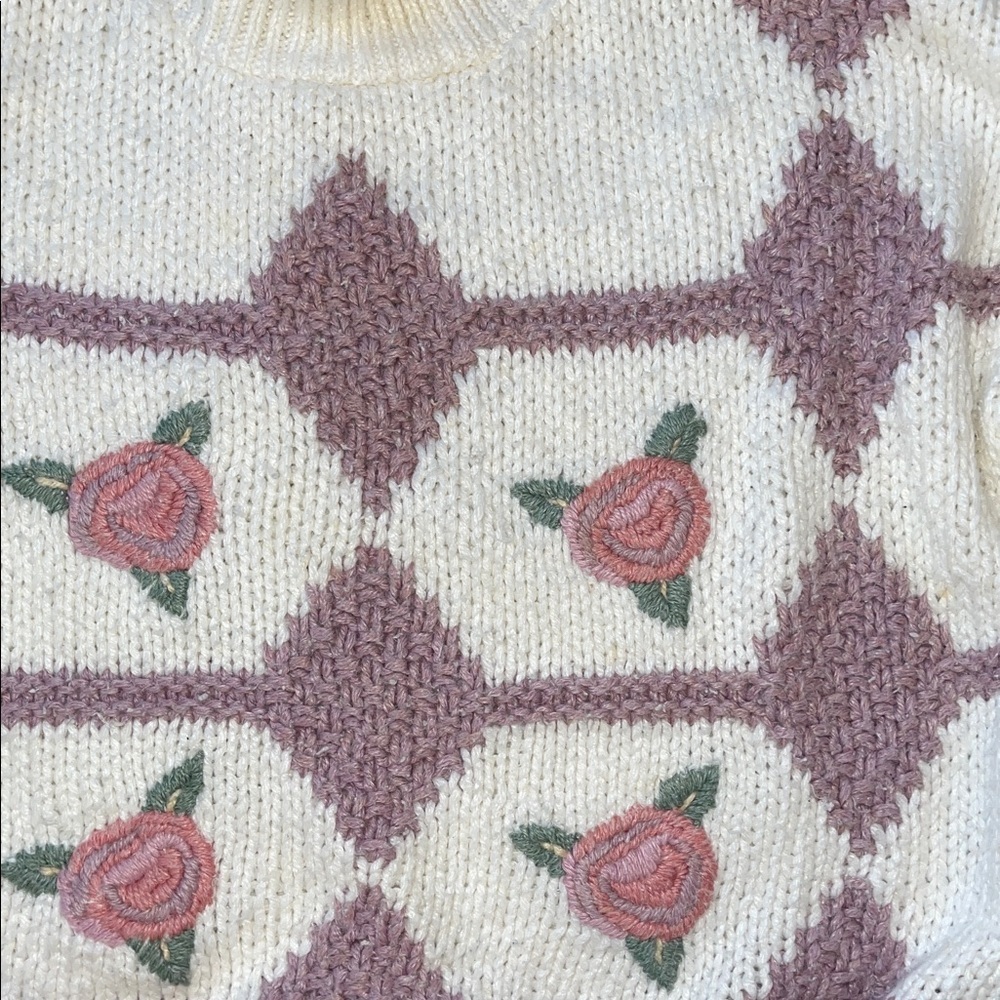 Huntington ridge vintage Floral Patterned Sweater - Cream and Pink size large - Picture 2 of 6